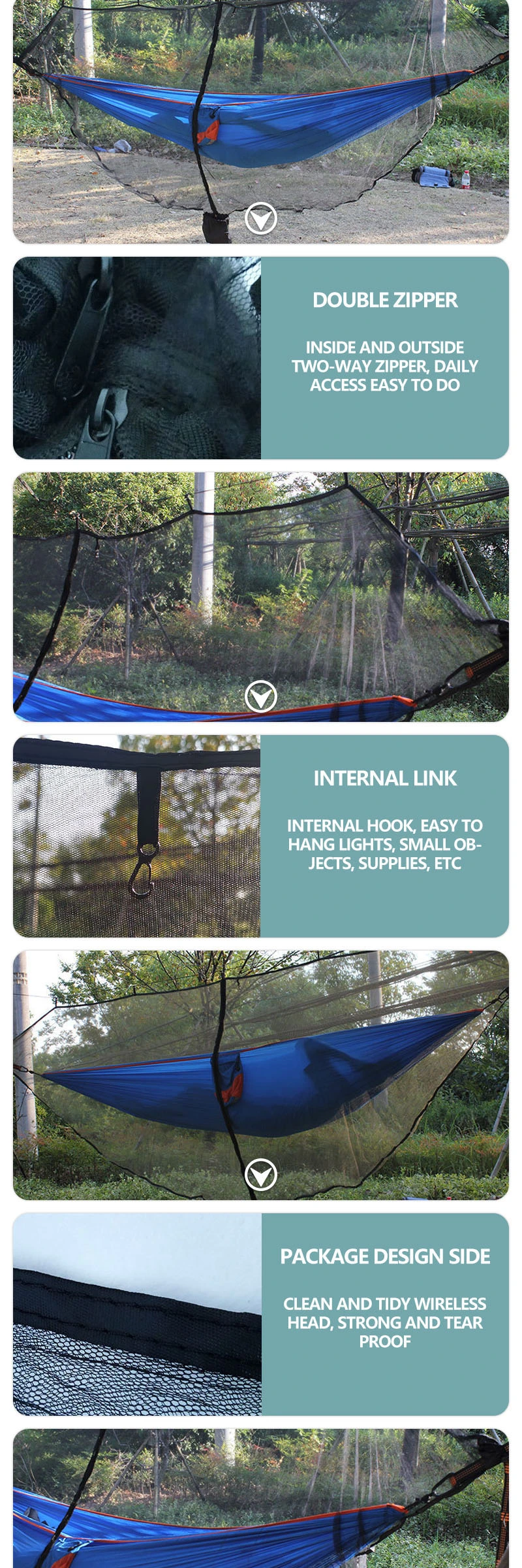 High Quality Outdoor Durable Parachute High Duty Camping Hammock with Tree Straps and Mosquito Net