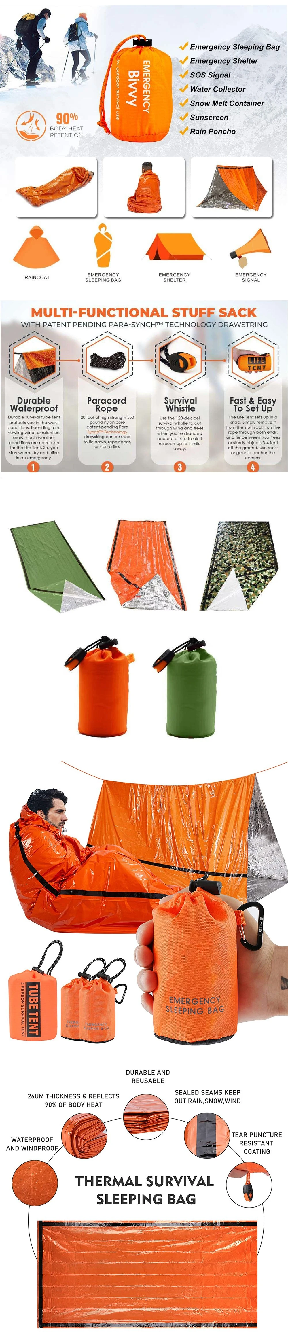 Wholesale Emergency Thermal Survival Weatherproof Sleeping Bag / Bivvy Bag Survival Gear for Outdoor Use