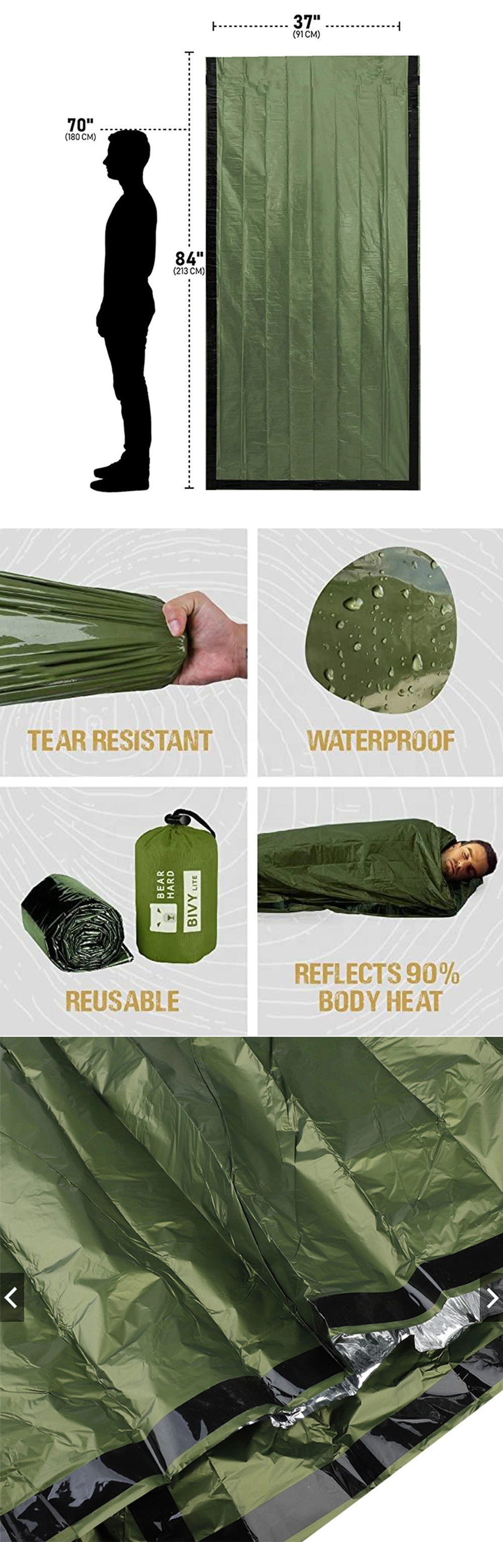 Wholesale Emergency Thermal Survival Weatherproof Sleeping Bag / Bivvy Bag Survival Gear for Outdoor Use