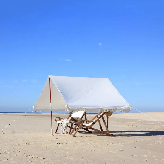Outdoor-Sonnenschutz, tragbar, Cavans Strandzelt mit Quasten, Urlaubs-Premium-Strandzelt weiß